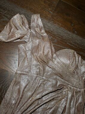One-Shoulder Brown Metallic Dress
